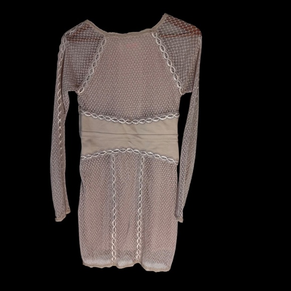 Free People Mixed Mesh Champagne Beige Bodycon Dress Sz S - Picture 3 of 5